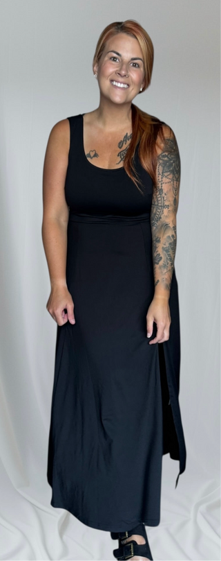 Black Midi Dress With Side Slit