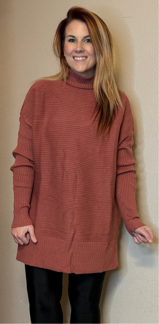 So Me Turtleneck Ribbed Tunic Sweater