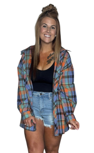 Slight Oversized Orange Button Down Flannel