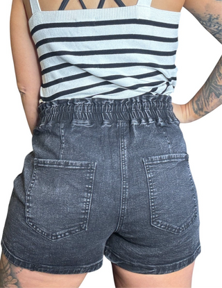 Black Vintage Drawstring Denim Shorts