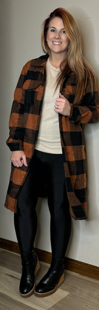 Rust Plaid Button Down Pocket Jacket