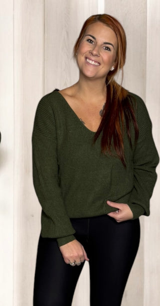 Dark Green Ribbed Bowtie Sweater