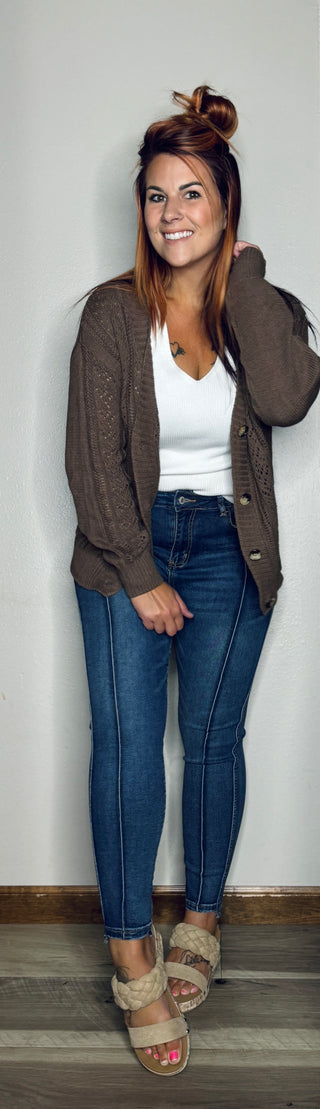 Brown Karli Button Sweater Cardi