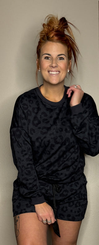Black Leopard Print Lounge Set