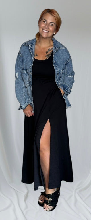 Black Midi Dress With Side Slit