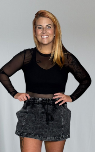 Black Vintage High Waist Denim Skort