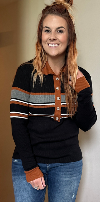 Rib Knit Striped Henley