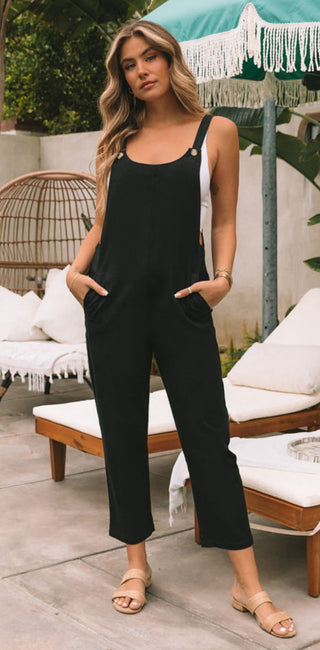Black Buttoned Strap Jumpsuit
