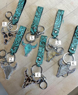 Bull Boho Style Rhinestone Keychain