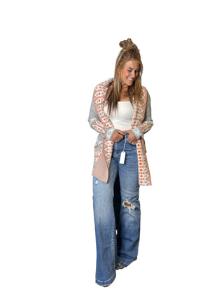 Soft Gray Western Style Cardigan