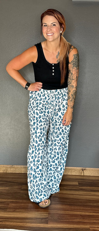 White Leopard Wide Leg Pants