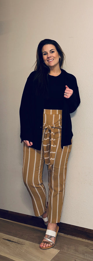 Taupe Striped Capri